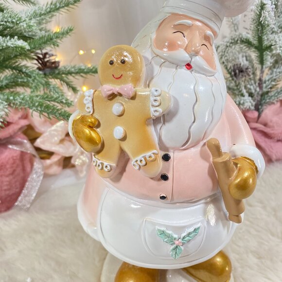 Pink Santa Claus Gold Christmas Baker Holiday Gingerbread Cookie Figure Statue - Picture 3 of 4